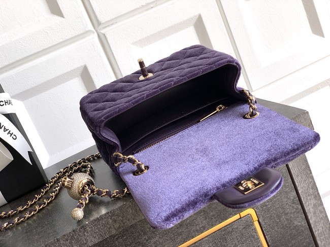 Chanel Mini Classic Handbag velvet AS1786 Purple