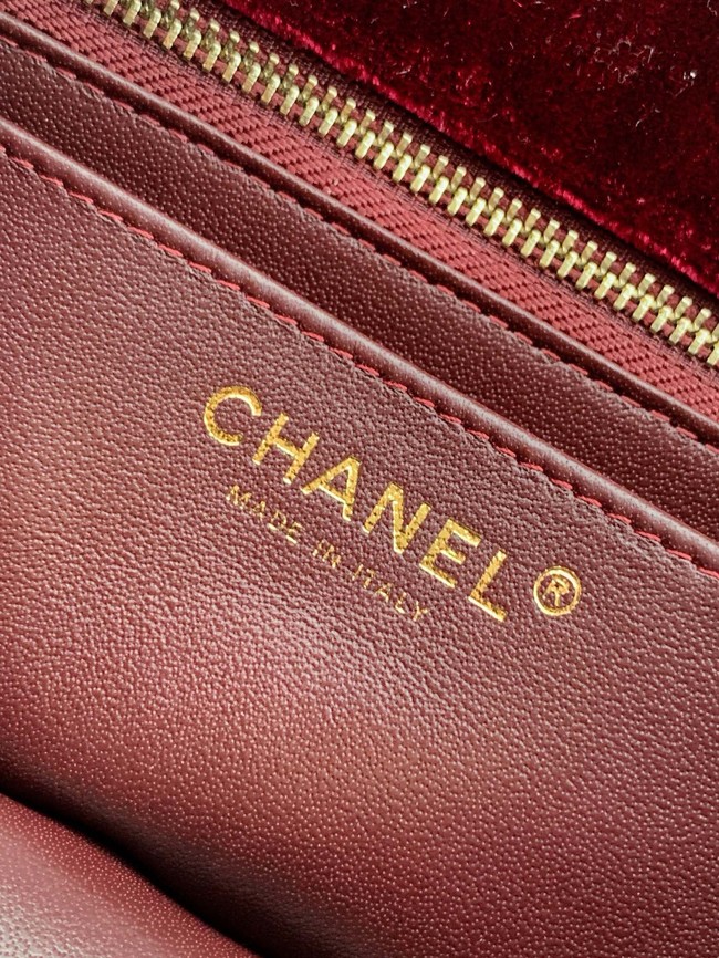 Chanel small Classic Handbag velvet AS1787 burgundy