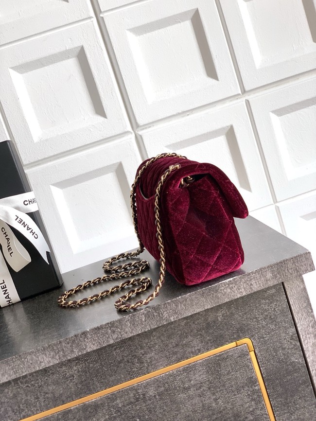 Chanel small Classic Handbag velvet AS1787 burgundy