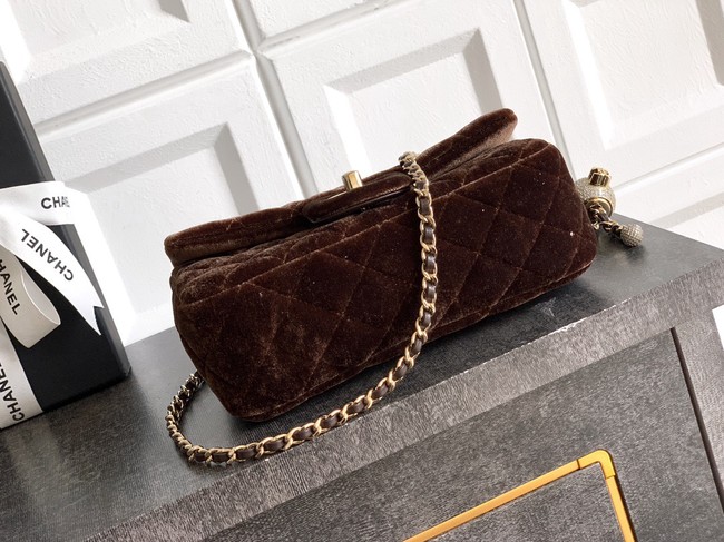 Chanel small Classic Handbag velvet AS1787 dark brown