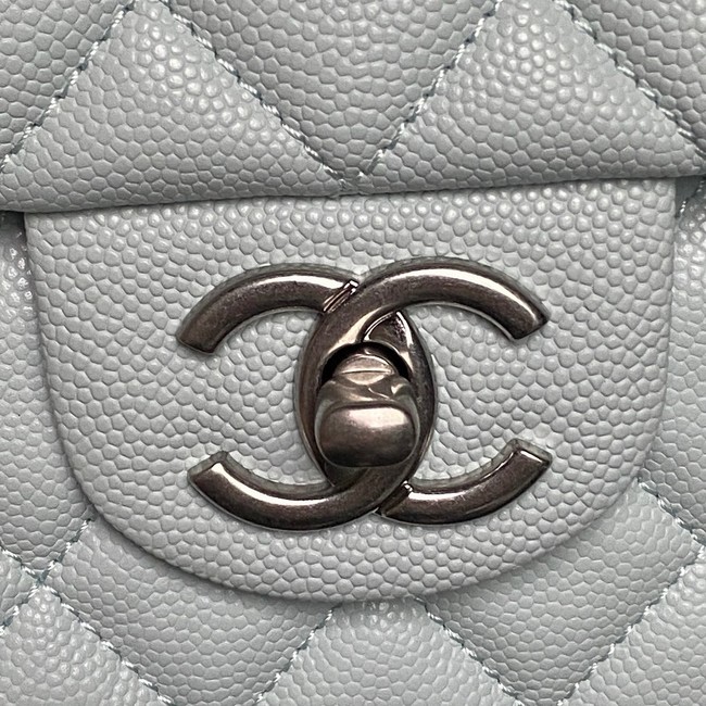 CHANEL Mini Flap Bag with Top Handle AS5702 light blue&Silver Metal