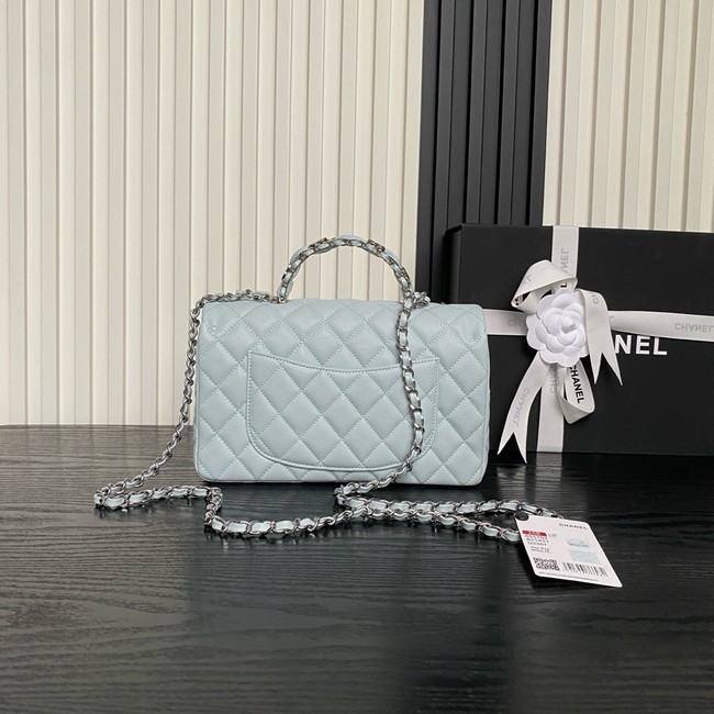 CHANEL Mini Flap Bag with Top Handle AS5702 light blue&Silver Metal