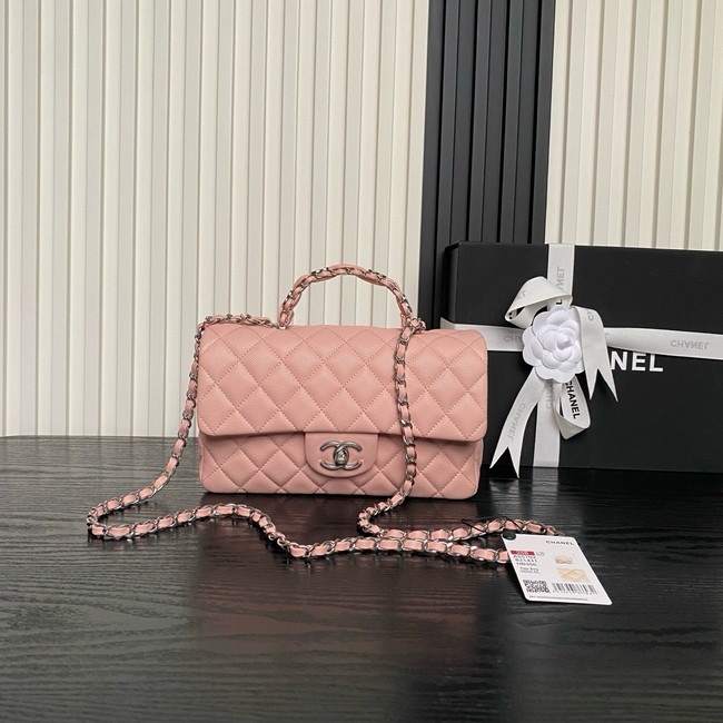 CHANEL Mini Flap Bag with Top Handle AS5702 pink&Silver Metal