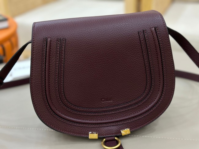 Chloe Grained Calfskin MARCIE saddle bag 31054 burgundy