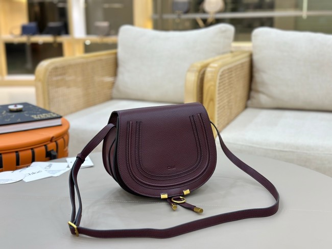 Chloe Grained Calfskin MARCIE saddle bag 31054 burgundy