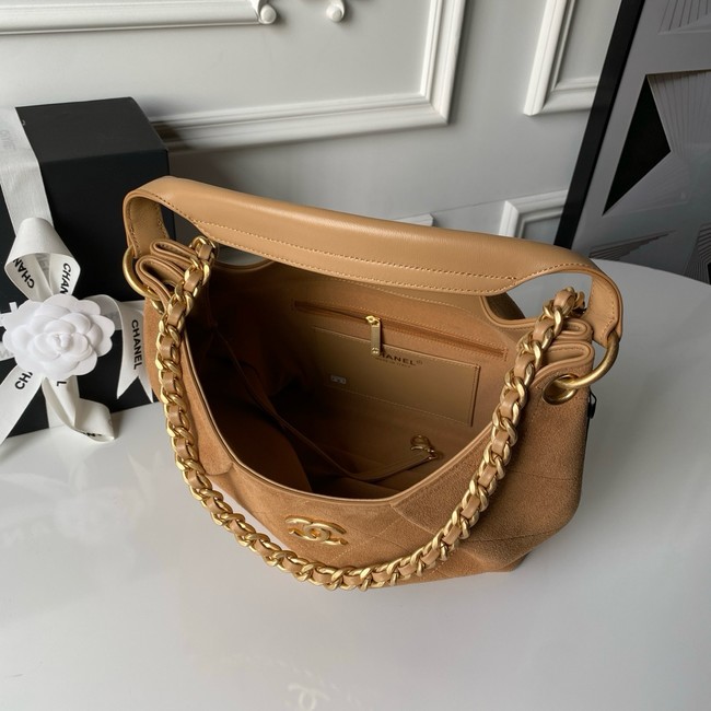 CHANEL Hobo Bag Suede Calfskin AS5970 Camel
