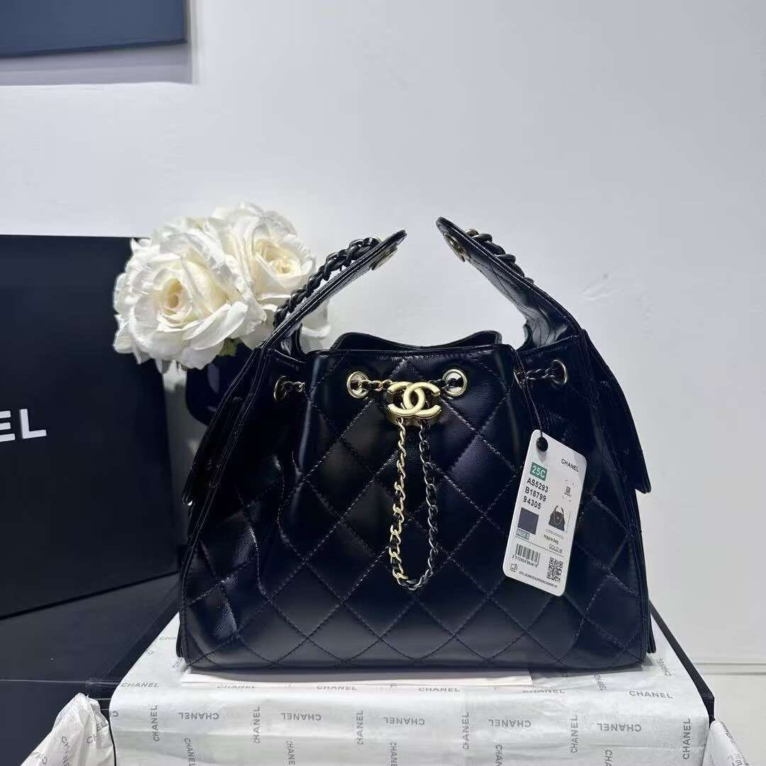 CHANEL 25 SMALL ORIGINAL LEATHER HANDBAG AS5293 Black Gold&Silver-Tone
