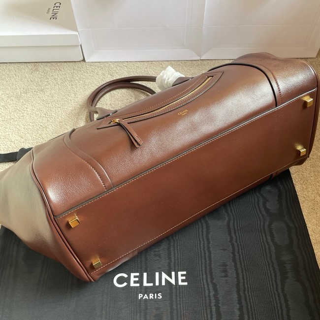 Celine LARGE SMILING NEW LUGGAGE IN SUPPLE SHINY LAMBSKIN 123683 brown