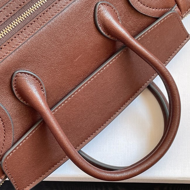 Celine SMALL NEW LUGGAGE IN SUPPLE SHINY LAMBSKIN 124213 SOFT brown