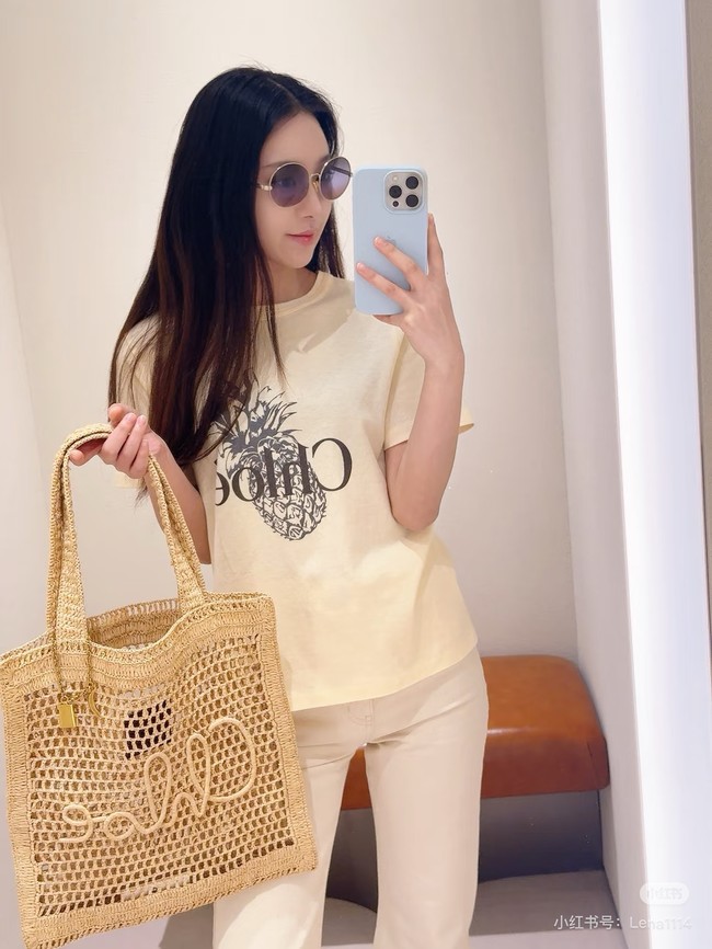 Chloe SUMMER straw and leather tote bag 0824P Nude