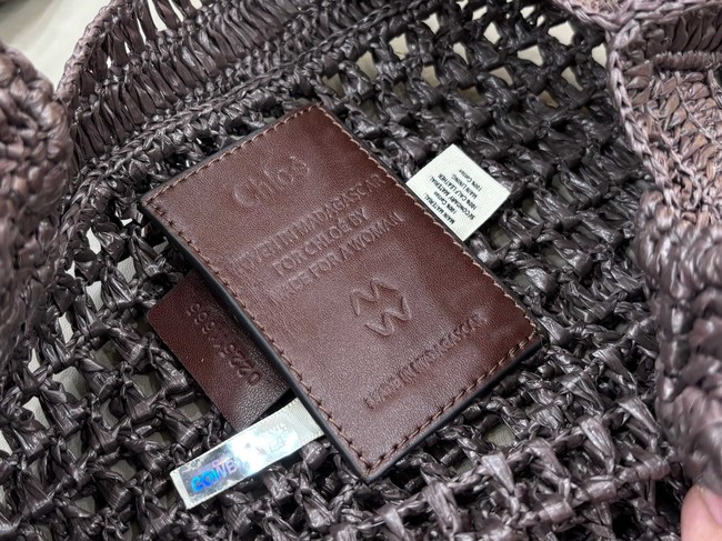 Chloe SUMMER straw and leather tote bag 0824P dark brown