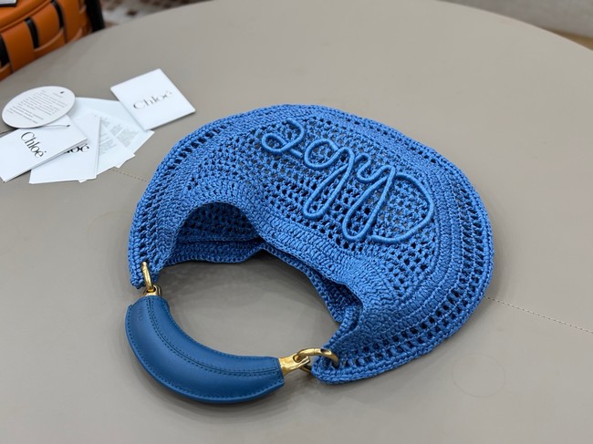 Chloe SUMMER straw and leather tote bag 1668 blue
