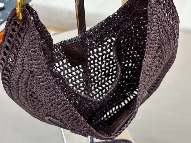 Chloe SUMMER straw and leather tote bag 1668 dark brown