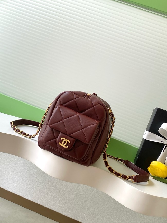 Chanel Lambskin Small Bowling Bag AS5792 burgundy