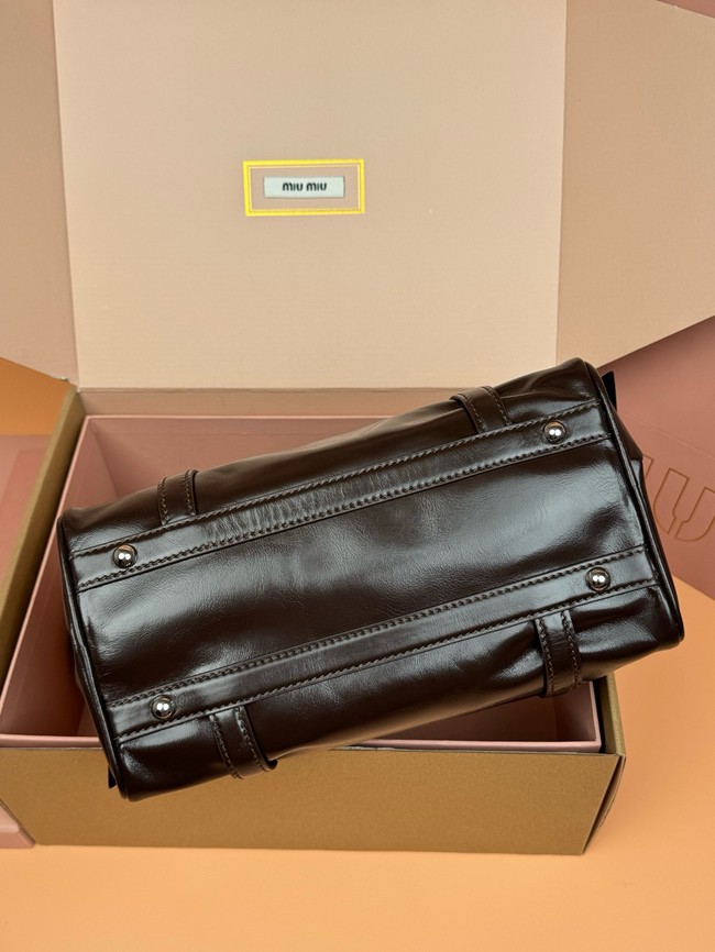 MIU MIU Original Leather Top Handle Bag 3598 dark brown