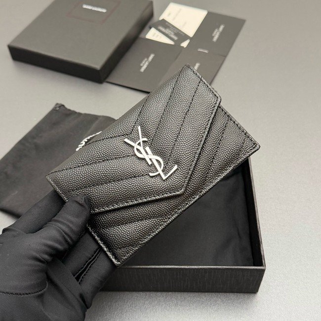 SAINT LAURENT UPTOWN FLAP CARD CASE IN GRAIN DE POUDRE LEATHER 612808-5