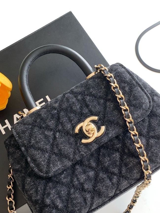 Chanel nano Flap Bag with Top Handle AS4244 denim black