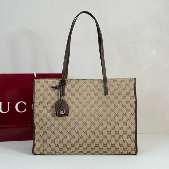 Gucci Large tote bag with charm 875056 dark brown GG canvas