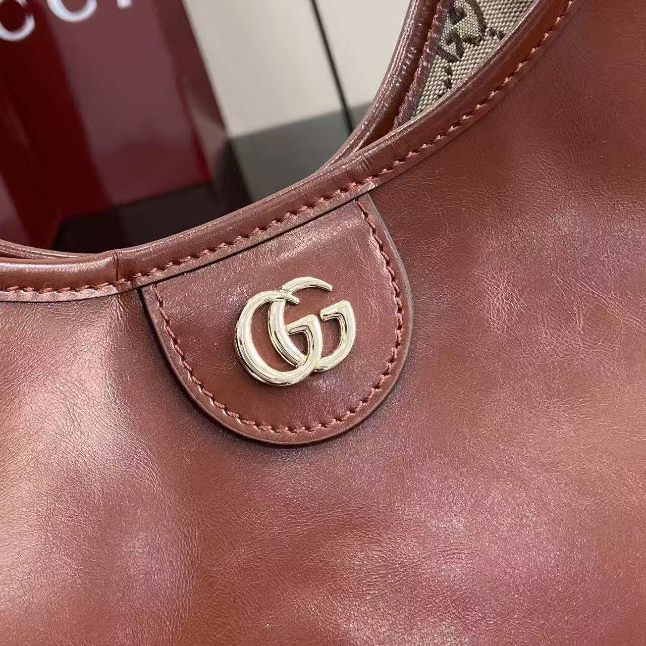 Gucci Giglio Original Oiled Leather large tote GG bag 853971 Brown