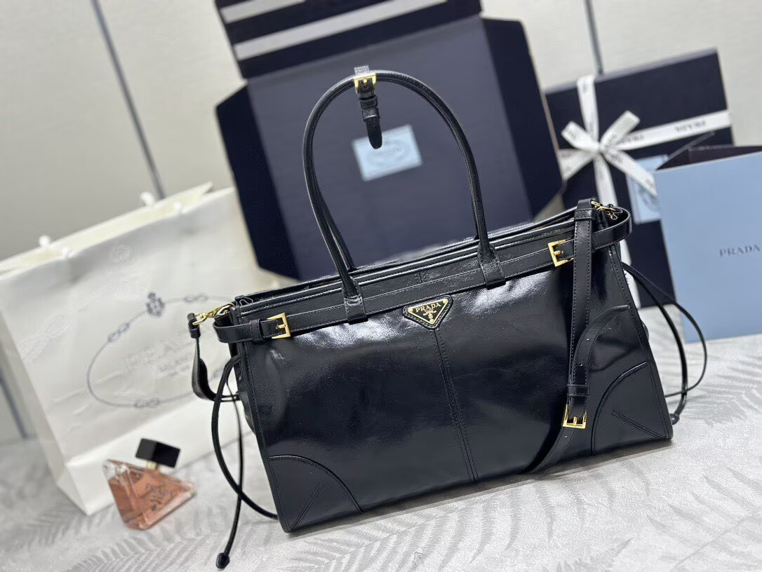 Prada Bonnie Leather Tote Bag 1BA433 Black