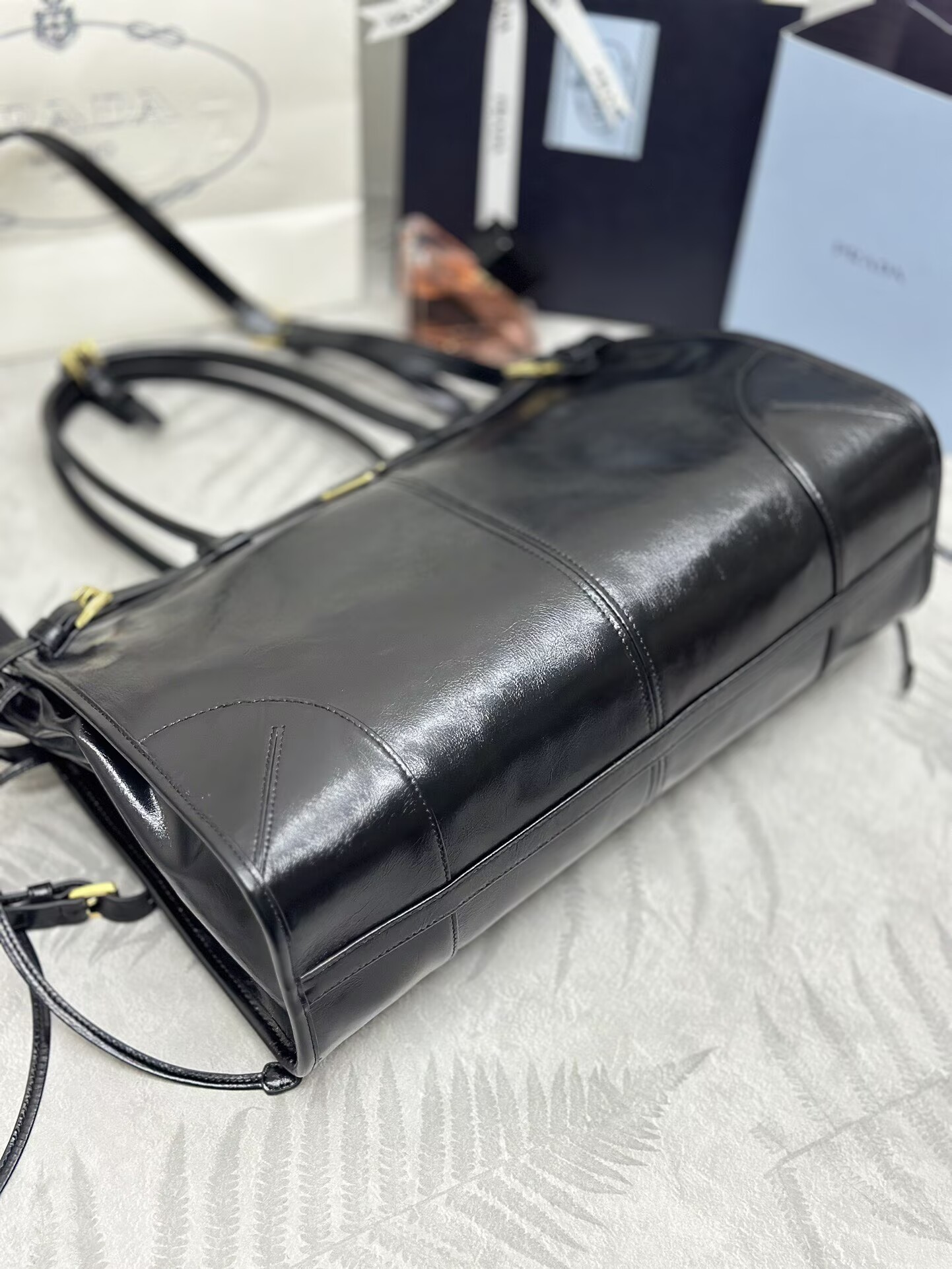 Prada Bonnie Leather Tote Bag 1BA433 Black