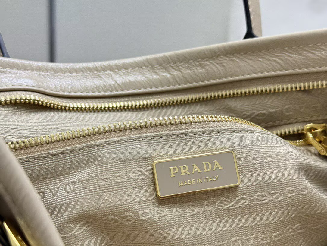 Prada Bonnie Leather Tote Bag 1BA433 Cream