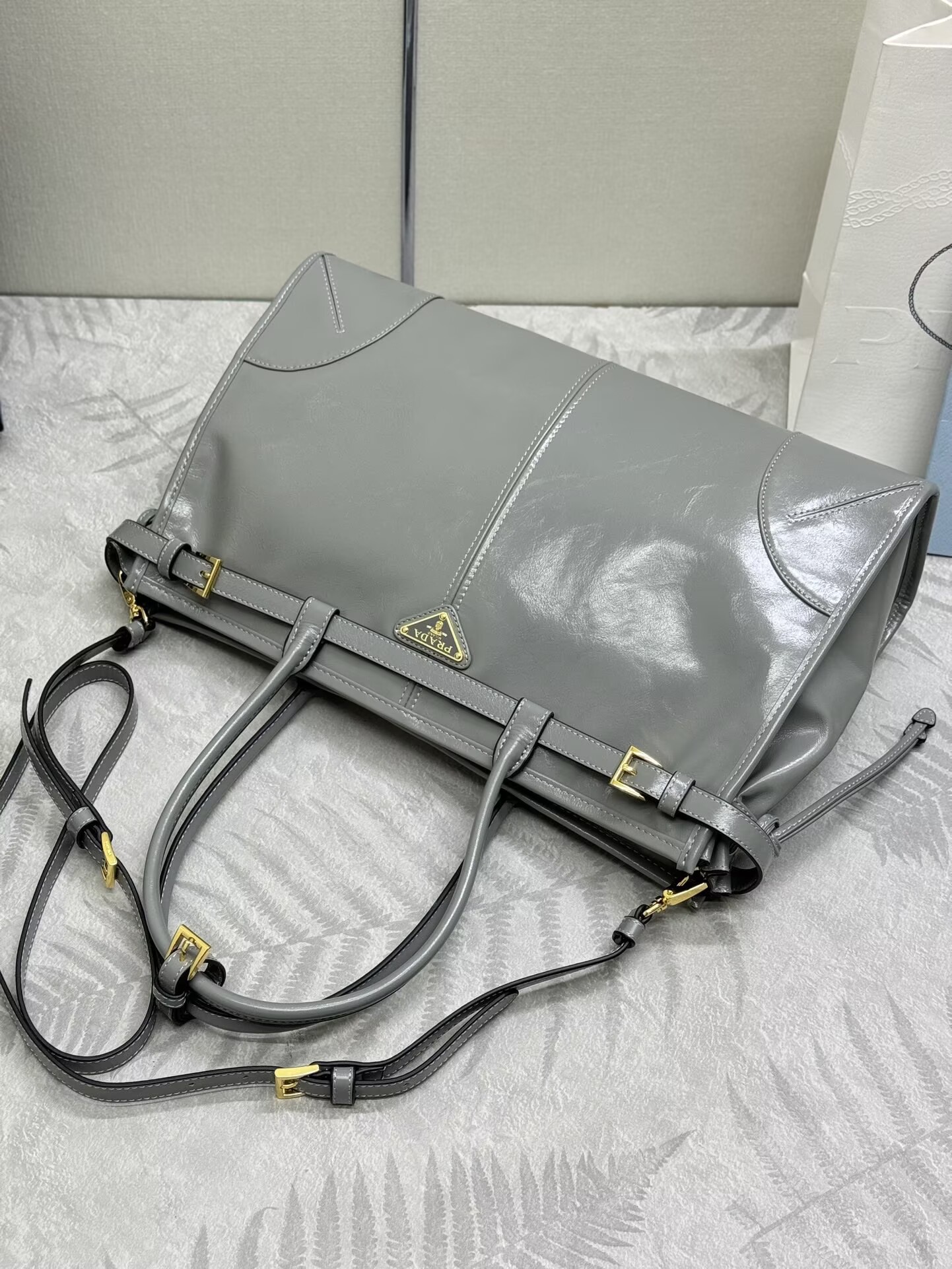 Prada Bonnie Leather Tote Bag 1BA433 Gray