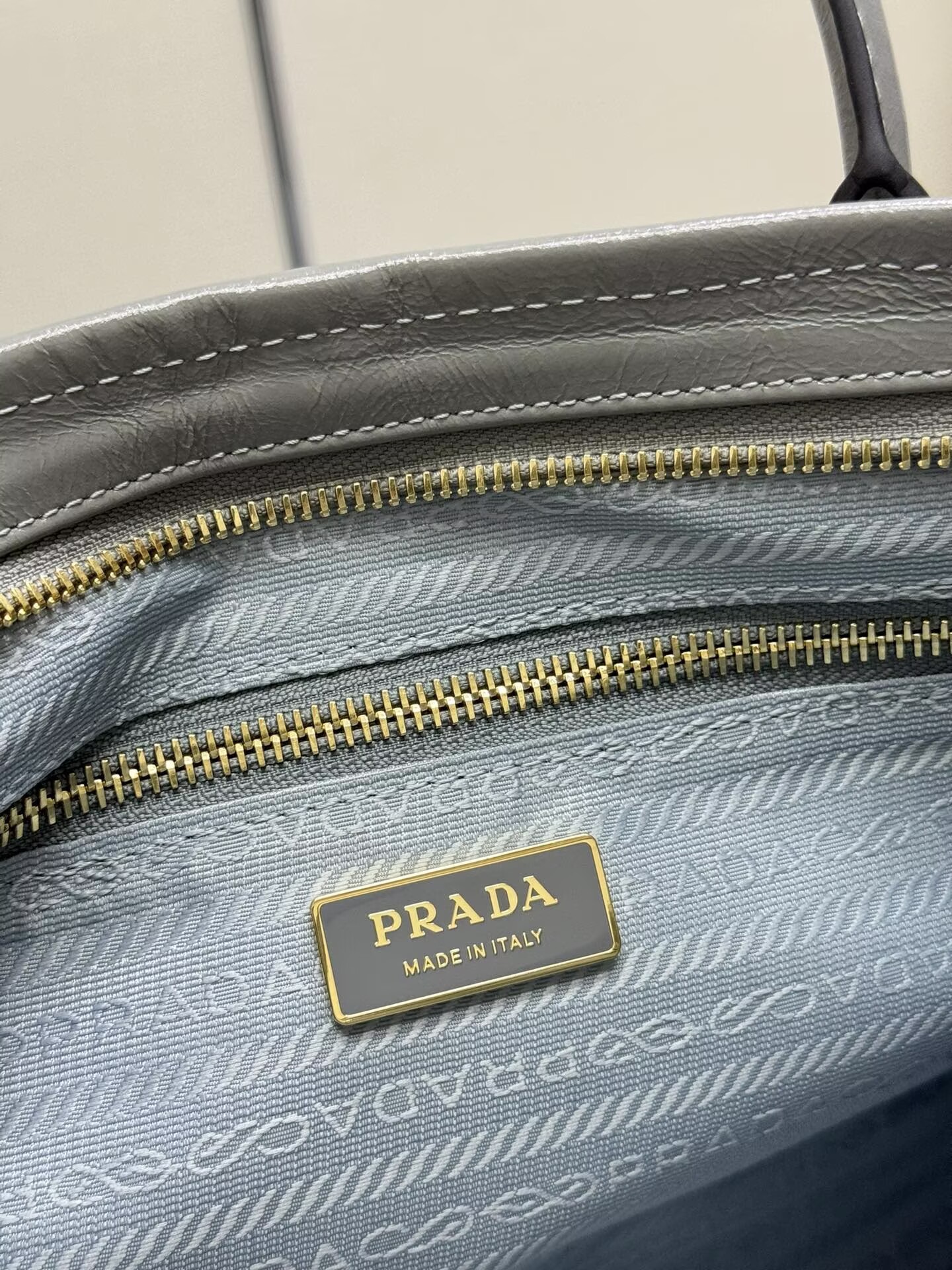 Prada Bonnie Leather Tote Bag 1BA433 Gray