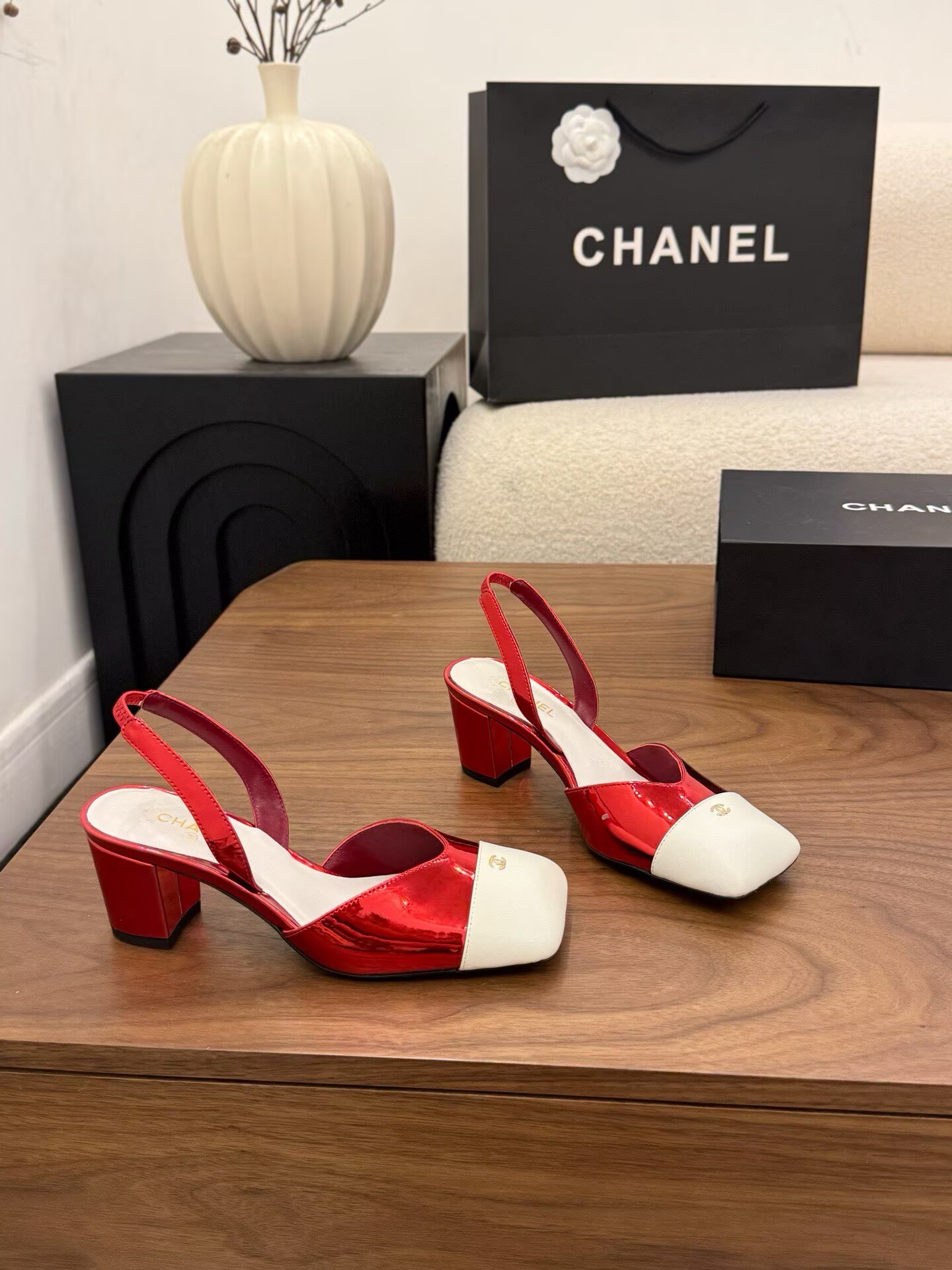 Chanel Pumps Lambskin heel G47189 White&Red
