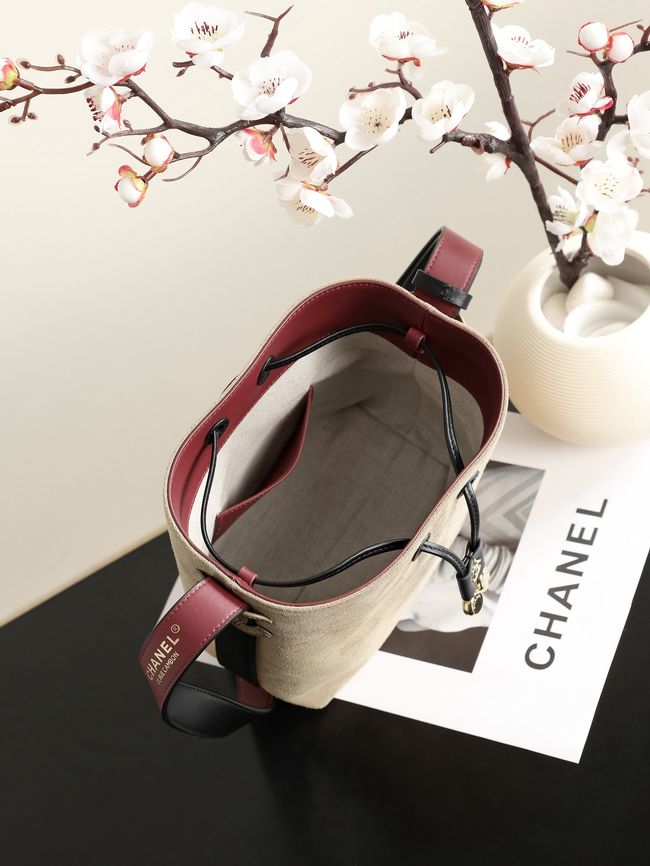 Chanel Suede Calfskin Bucket Bag AS6584 Dark Beige & Black