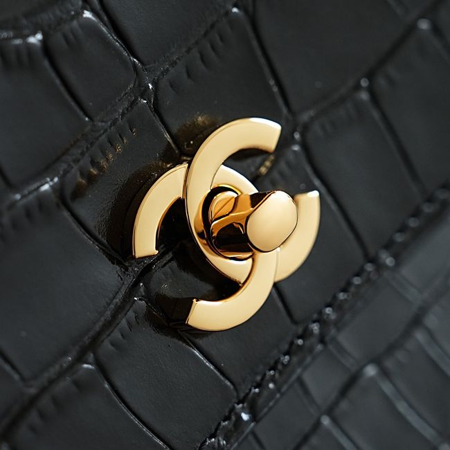 Chanel Crocodile Embossed Shopping Bag AS6428 black Chanel Crocodile Embossed Shopping Bag AS6428 black