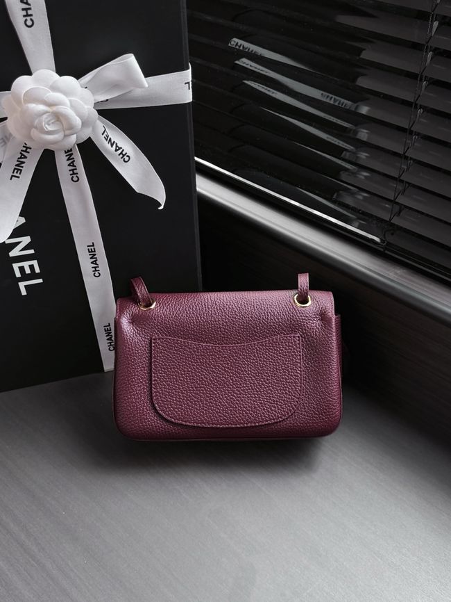 Chanel Mini Flap Bag AS6573 Purple-red&gold-Tone Metal