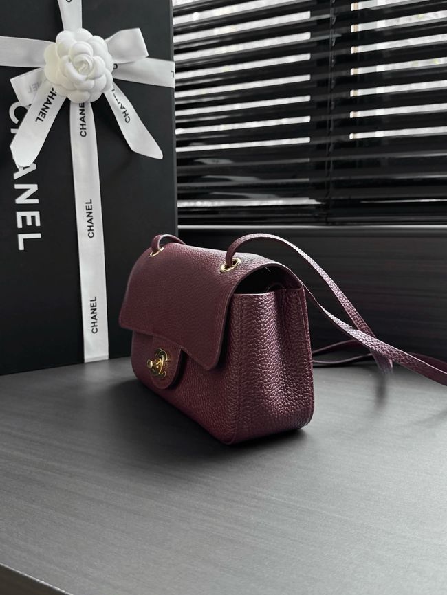 Chanel Mini Flap Bag AS6573 Purple-red&gold-Tone Metal