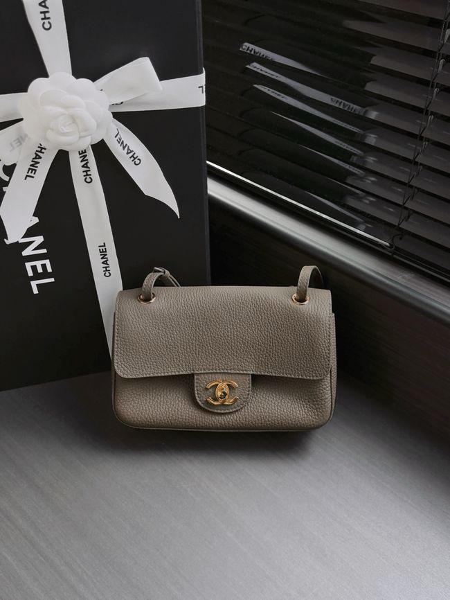 Chanel Mini Flap Bag AS6573 dark gray&gold-Tone Metal