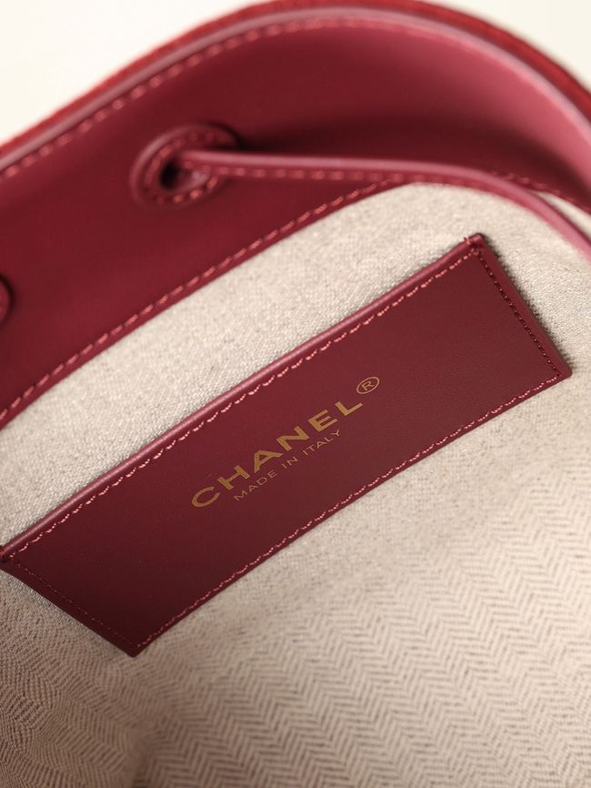 Chanel Suede Calfskin Bucket Bag AS6537 burgundy