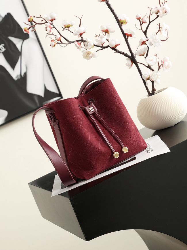 Chanel Suede Calfskin Bucket Bag AS6537 burgundy