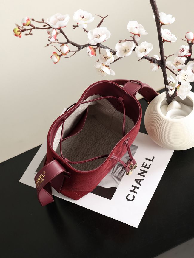 Chanel Suede Calfskin Bucket Bag AS6537 burgundy