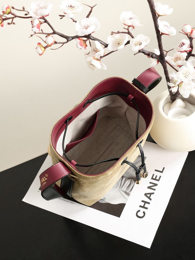 Chanel Suede Calfskin Bucket Bag AS6537 dark Beige