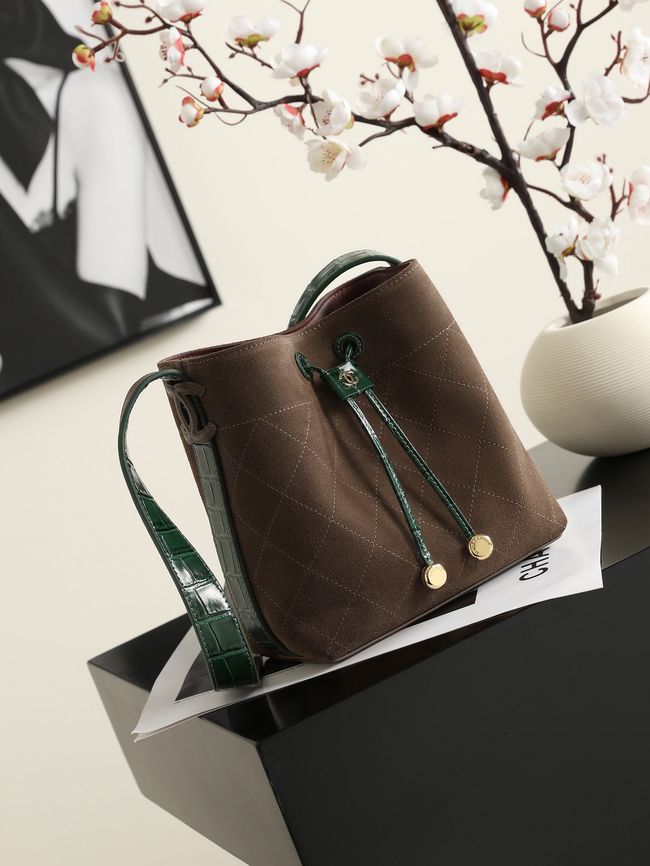Chanel Suede Calfskin Bucket Bag AS6537 dark brown