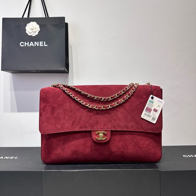 CHANEL Maxi Flapbag Suede Calfskin AS6233 Burgundy