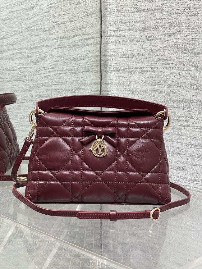 Dior Adiorable Top Handle Mini Bag Macrocannage Lambskin S1713OGY burgundy