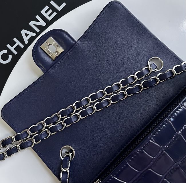 Chanel MINI FLAP BAG Crocodile Embossed 1116 Dark Blue&silver