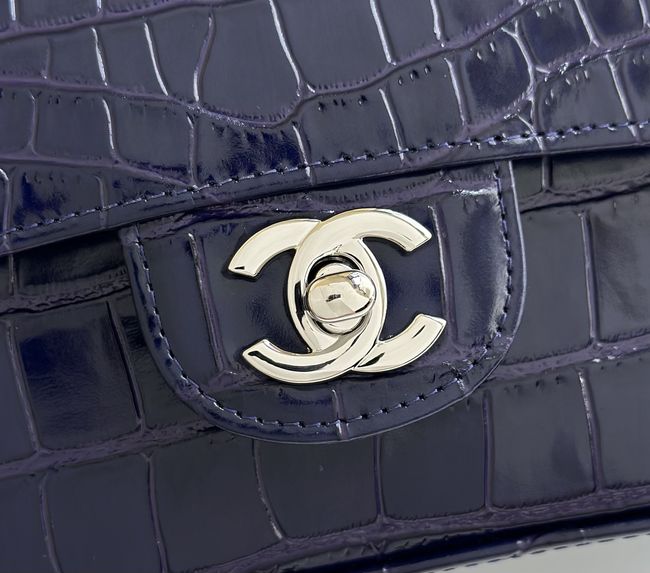 Chanel MINI FLAP BAG Crocodile Embossed 1116 Dark Blue&silver