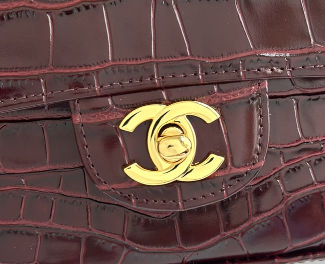 Chanel MINI FLAP BAG Crocodile Embossed 1116 Dark Burgundy&gold
