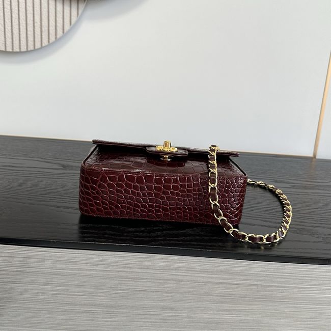 Chanel MINI FLAP BAG Crocodile Embossed 1116 Dark Burgundy&gold