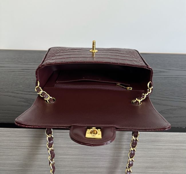 Chanel MINI FLAP BAG Crocodile Embossed 1116 Dark Burgundy&gold