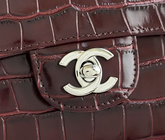 Chanel MINI FLAP BAG Crocodile Embossed 1116 Dark Burgundy&silver