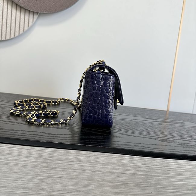 Chanel MINI FLAP BAG Crocodile Embossed 1116 Dark blue&gold