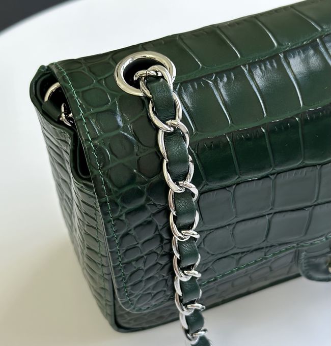 Chanel MINI FLAP BAG Crocodile Embossed 1116 green&silver