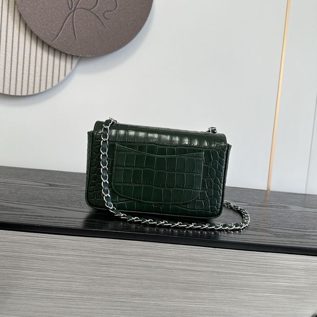 Chanel MINI FLAP BAG Crocodile Embossed 1116 green&silver